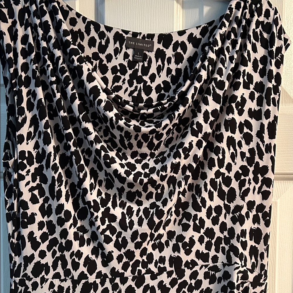 The Limited Black & White Leopard Print Cowl Neck Dress